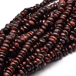 Natürlichen Tigerauge Chip-Perlen-Stränge, gefärbt und erhitzt, 4~14x4~12 mm, Bohrung: 1 mm, ungefähr 15.3 Zoll ~ 16.1 Zoll