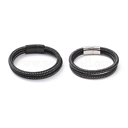 Bracelet double rang cordon tressé en microfibre noir avec 304 fermoirs aimantés en acier inoxydable, bracelet punk pour hommes femmes, couleur mixte, 8-1/2 pouce (21.5 cm)