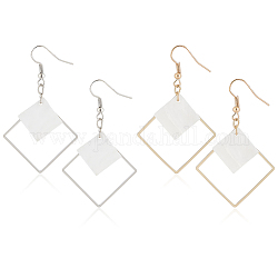 ANATTASOUL 2 Pairs 2 Colors White Acrylic Rhombus Dangle Earrings, Alloy Long Drop Earrings for Women, Platinum & Light Gold, 56mm, Pin: 0.6mm, 1 Pair/color