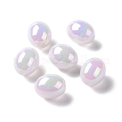 Perles en plastique ABS, de couleur plaquée ab , oeuf, blanc, 13.5x11mm, Trou: 2mm