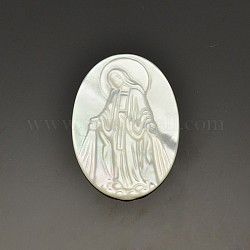 Oval with Virgin Marry Shell Cabochons, Old Lace, 31x22x3mm