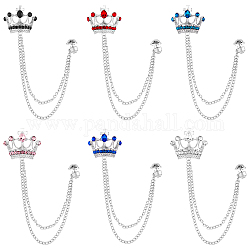 Hobbiesay 6 piezas 6 colores corona de rhinestone cadena colgante broches, insignias de aleación de platino para ropa de mochila, color mezclado, 18.8 cm, 1pc / color