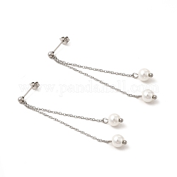 Boucles d'oreilles pendantes à pampilles en perles de verre, 304 bijoux en acier inoxydable pour femme, couleur inoxydable, 60~65mm, pin: 0.7 mm