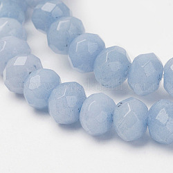 Chapelets de perles de jade blanche naturelle, rondelle, facette, teinte, bleu clair, 8x6mm, Trou: 1mm, Environ 64 pcs/chapelet, 15.6 pouce