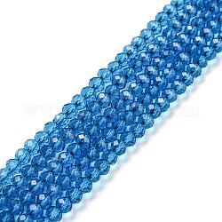 Facettierte Unterlegscheibe transparente glasperlenstränge, Stahlblau, 4x3 mm, Bohrung: 1 mm, ca. 125 Stk. / Strang, 14.9 Zoll