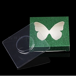 Faltschachteln aus Papier, leere Wimpernverpackung, mit klarem Herzfenster, Viereck, grün, 7.2x7.2x1.2 cm