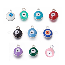Double-sided Platinum Plated Alloy Enamel Charms, Evil Eye, Mixed Color, 13x10x5.2mm, Hole: 1.6mm