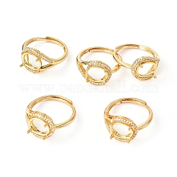 Adjustable Brass Finger Ring Components, 4 Claw Prong Ring Settings, with Clear Cubic Zirconia, Golden, Size 7, 17mm, Tray: 10x8mm
