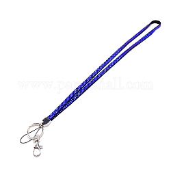 Polyester Card Holder Lanyard, with Resin Rhinestones and Alloy Lobster Clasp, Blue, 458mm