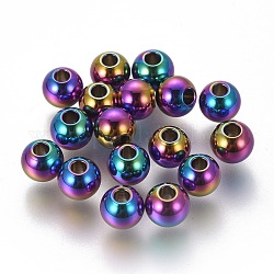 Ion Plating(IP) 304 Stainless Steel Beads, Round, Rainbow Color, 5.7x5mm, Hole: 2mm