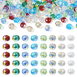 400шт 8 цвета прозрачные гальванические стеклянные бусины нити, граненые, рондель, с покрытием AB цвета, разноцветные, 4~4.5x3~3.5 мм, отверстие : 0.8 мм, 50 шт / цвет