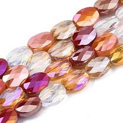 FilI di perline in vetro placcato, ab colore placcato, sfaccettato, ovale, cioccolato, 8x6x4mm, Foro: 1.2 mm, circa 69~70pcs/filo, 22.83~23.03 pollice (58~58.5 cm)