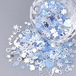 Ornament Zubehör, PVC-Kunststoff paillette / Pailletten Perlen, kein Loch / ungebohrte Perlen, Mischformen, Licht Himmel blau, 1.5~6.5x2.5~8x0.3~0.6 mm