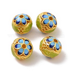 Hohl Legierung Perlen, mit Emaille, Unterlegscheibe mit Blume, mattgoldene Farbe, Deep-Sky-blau, 14x13 mm, Bohrung: 2.5 mm