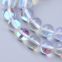 Synthetische Mondstein Perlen Stränge, holographische Perlen, gefärbt, Runde, Transparent, 8 mm, Bohrung: 1 mm, ca. 45~47 Stk. / Strang, 14~15 Zoll