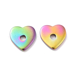 Placcatura ionica (ip) 304 perline in acciaio inossidabile, cuore, colore arcobaleno, 6x6x1mm, Foro: 1 mm