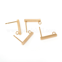 304 Stainless Steel Stud Earring Findings, Rectangle, Real 18K Gold Plated, 15x2mm, Hole: 1.8mm, Pin: 0.7mm