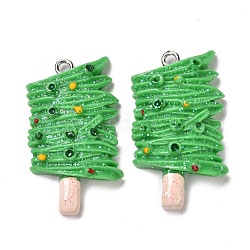 Resin Pendants, with Iron Findings, Imitation Food, Vegetable Kabob, Lime Green, 32x19x7.5mm, Hole: 2mm