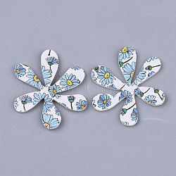 Bedrucken von pu leder anhängern, mit doppelseitigem Blumenmuster, Blume, hellblau, 45.5x40x2 mm, Bohrung: 1 mm
