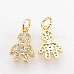 Brass Micro Pave Cubic Zirconia Charms, with Jump Ring, Boy, Golden, 15x14x2mm, Hole: 3mm