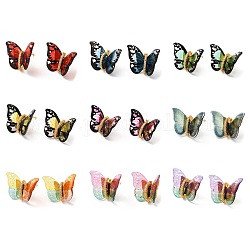 Pendientes tipo mariposa con circonitas cúbicas., aretes de latón bañados en oro de 18k, sin plomo y el cadmio, color mezclado, 17x22~23mm