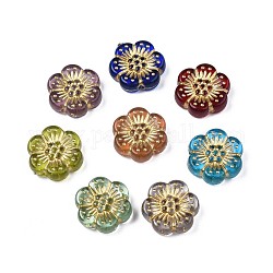 Beschichtung Acryl-Perlen, Metall umschlungen, Blume, Mischfarbe, 13x12x4 mm, Bohrung: 1.2 mm, ca. 1150 Stk. / 500 g