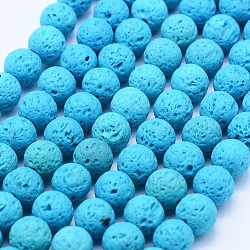Natural Lava Rock Beads Strands, Dyed, Round, Light Blue, 8mm, Hole: 1mm, about 47~50pcs/strand, 15.3 inch(39cm)
