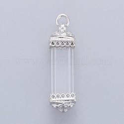 Organic Glass Pendants, with Openable Brass Screw Caps, Cuboid Lantern, Platinum, Clear, 46x12.5x12.5mm, Hole: 3x4mm