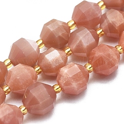 Chapelets de perles de sunstone naturelle naturelles, facette, ronde, 9~10mm, Trou: 1mm, Environ 31~33 pcs/chapelet, 14.5 pouce ~ 15.9 pouces (37~40.5 cm)