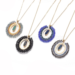 Colliers pendentif pop style bohème européen, avec chaînes à câbles en laiton et fermoirs mousqueton, perles de verre et agate druzy synthétique, ovale, couleur mixte, 17.71 pouce (45 cm), 2mm