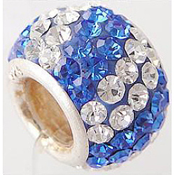 Österreichischer Kristall mit 925 europäischen Einkernperlen aus Sterlingsilber, Großloch perlen, Rondell, 243 _capri blau, 11x7.5 mm, Bohrung: 4.5 mm