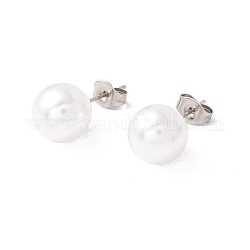 6 paire de boucles d'oreilles à tige rondes en perles de coquillage, 304 boucles d'oreilles tige en acier inoxydable pour femme, blanc, couleur inoxydable, 22x10mm, pin: 1 mm