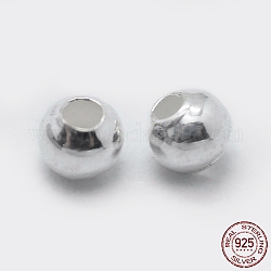 925 in argento sterling distanziatore perline, tondo, argento, 2mm, Foro: 0.7~1 mm, circa 500pcs/10g