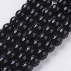 Синтетических черный камень бисер нитей, окрашенные, круглые, чёрные, 8 мм, отверстие : 1 мм
