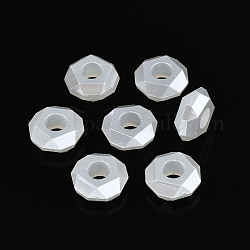 Perles européennes en plastique ABS d'imitation perle, facette, plat rond, blanc crème, 14x14x6mm, Trou: 5mm, environ 894 pcs/500 g