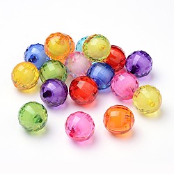 Transparente Acryl Perlen, Perle in Perlen, facettiert, Runde, Mischfarbe, 20 mm, Bohrung: 2 mm, ca. 110 Stk. / 500 g