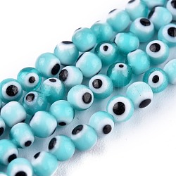 Hechos a mano de cristal de murano mal ojo hebras de perlas redondas, turquesa, 4mm, agujero: 0.8 mm, aproximamente 101 pcs / cadena, 14.57'' (37 cm)
