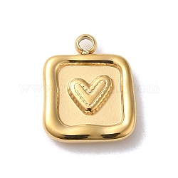 304 charms in acciaio inox, quadrato con ciondolo a cuore, vero placcato oro 14k, 12.5x10x2.5mm, Foro: 1.2 mm