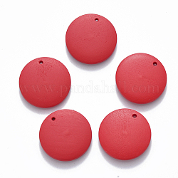 Pendentifs en bois peint, plat rond, rouge, 20x4mm, Trou: 1.5mm