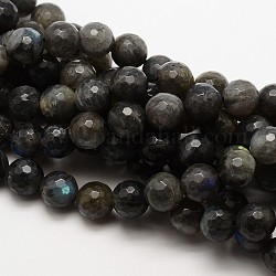Grade AA Natural Gemstone Labradorite Faceted Round Beads Strands, 14mm, Hole: 1mm, about 28pcs/strand, 15.5 inch