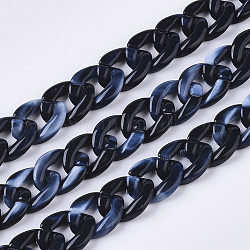 Handgefertigte Bordsteinketten aus Acryl, Nachahmung Edelstein-Stil, Mitternachtsblau, 14x10x3 mm, ungefähr 39.37 Zoll (1m)/Strang