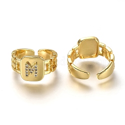 Латунные кольца из манжеты с прозрачным цирконием, открытые кольца, долговечный, прямоугольные, золотые, letter.m, размер США 7 1/4 (17.5 мм)