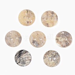 Perlmuttknöpfe, natürlicher Akoya-Muschelknopf, Flachrund, Kamel, 18x2 mm, Bohrung: 1.8 mm