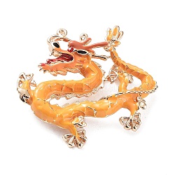Broches en strass en alliage de dragon, épingles en émail pour unisexe, or clair, orange, 42x46x11mm