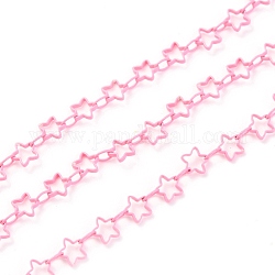 Spritzlackierte Messinggliederketten, mit Spule, gelötet, Stern, rosa, Sterne: 5x5x1 mm, Link: 3.5x2.5x0.5 mm, 32.8 Fuß (10m)/Rolle