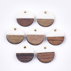 Подвески из смолы и ореха, плоско-круглые, белые, 14~15x3~4 мм, отверстие : 1.8 мм