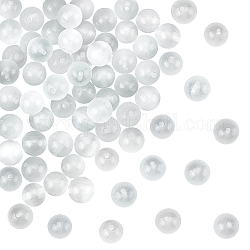 Brins de perles oeil de chat olycraft, ronde, fumée blanche, 10mm, Trou: 0.8mm, Environ 39 pcs/chapelet, 15 pouce