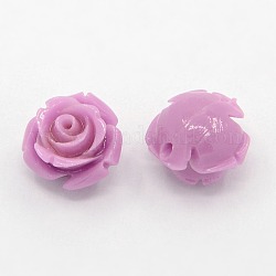 Synthetic Coral 3D Flower Rose Beads, Dyed, Flamingo, 10x8mm, Hole: 1mm