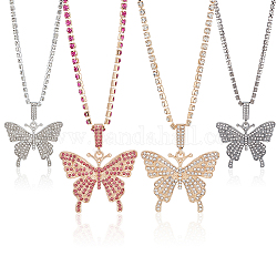 ANATTASOUL 4Pcs 4 Colors Rhinestone Butterfly Pendant Necklaces Set with Cup Chains, Alloy Jewelry for Women, Mixed Color, 17.68 inch(44.9cm), 1Pc/color