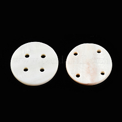 Botones de concha de agua dulce natural, 4 agujero, plano y redondo, blanco cremoso, 14.5~15.5x1.5~2mm, agujero: 2.5 mm